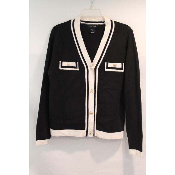 Adrienne Vittadini Sweaters - Adrienne Vittadini Cardigan Sweater Womens size L Black Pearl Gold Trim Buttons